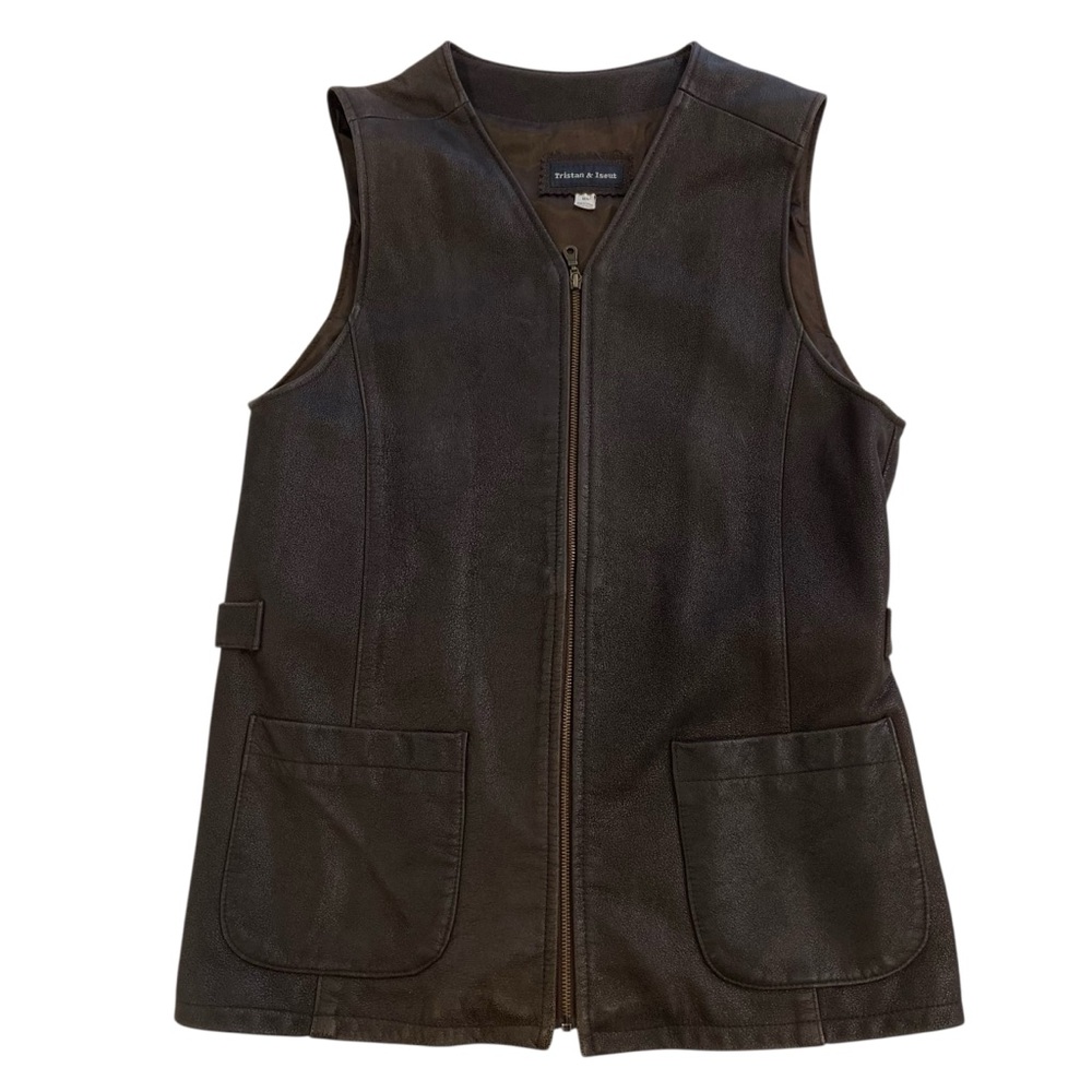 Women’s real leather brown Tristan & Iseut Canada made zip vest medium genuine